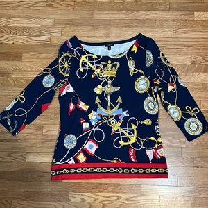 Talbots nautical theme 3/4 sleeve knit top.